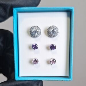925 Sterling Silver 3 Pair Earring Bundle and Gemstone Stud Earrings Set